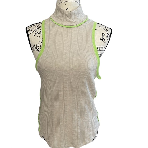 FREE PEOPLE MARLEY MOCK NECK RACER BACK TOP MEDIUM TAN LIME - Picture 3 of 7